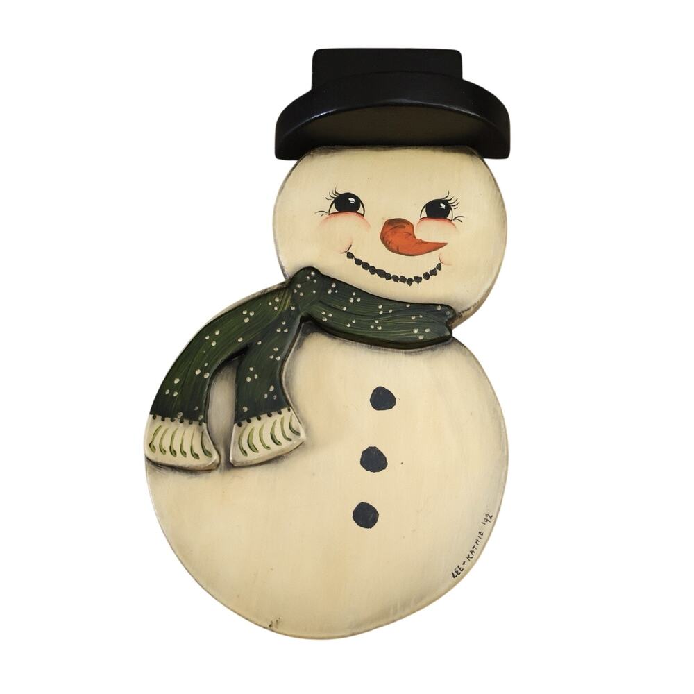 Vintage Handmade Painted Wood Snowman Christmas Holiday Winter Decor Folk Art